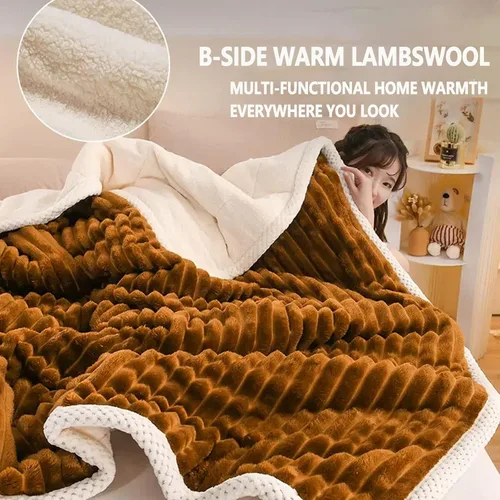 Miniatura 3 de Manta gruesa, manta de forro polar, felpa reversible, suave y agradable a la piel, calidez termostática, el compañero de sueño cómodo y cálido Marrón