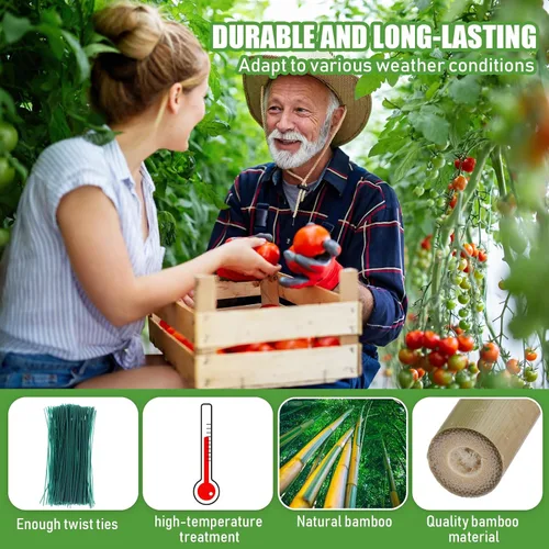 Miniatura 4 de Suclain Juego de 30 estacas de bambú para plantas trepadoras, estacas de bambú resistentes para tomates, frijoles, flores y plantas en maceta