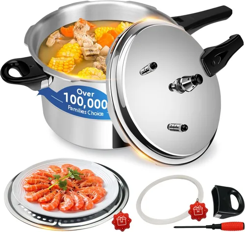 Olla a presión de 10 cuartos de galón, compatible con inducción, olla a presión gruesa con resorte ollas de presión para cocinar 10.57 cuartos de