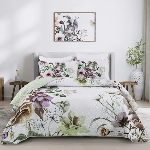 Miniatura 28 de Juego de colcha floral tamaño Queen de 3 piezas, juego de colcha con estampado floral rojo suave de microfibra ligera, cubrecama acolchado negro