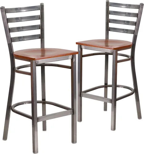 Miniatura 19 de Flash Furniture HERCULES Series - Taburete de bar de metal con revestimiento transparente para restaurante, asiento de madera de cerezo Asiento