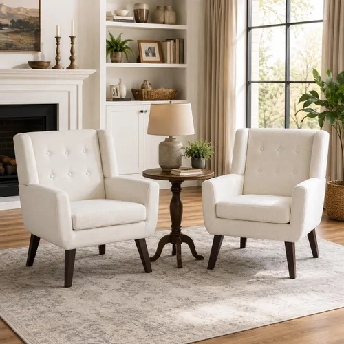 Miniatura 24 de HUIMO Silla de Acento para Sala de Estar, Sillón Tapizado con Botones Capitoné, Sillas de Sofá de Tela de Lino para Dormitorio, Sala de Estar, Silla