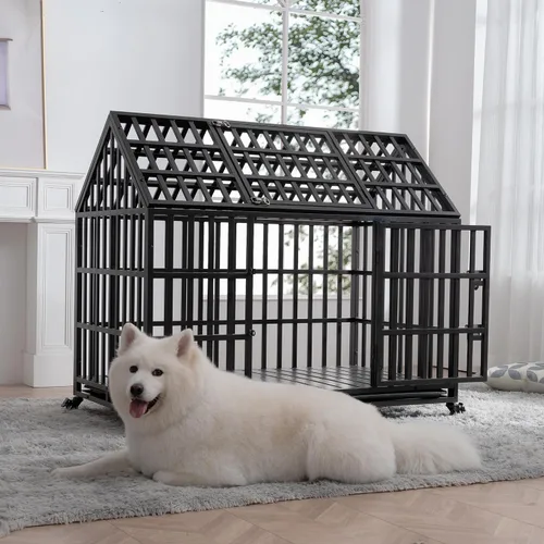 Miniatura 2 de Jaula para perros de alta resistencia, gran metal fuerte para perros y mascotas pequeños, medianos y grandes, fácil de montar con cerraduras