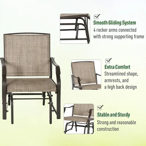 Miniatura 4 de Outsunny Juego de 3 piezas de sillas mecedoras para exteriores con mesa de café, 2 sillas para patio con tela elástica transpirable, mesa con tapa