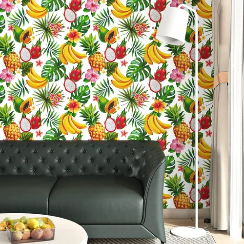 Miniatura 2 de Papel tapiz autoadhesivo de frutas tropicales de 24 x 118 pulgadas, papel de contacto floral amarillo y verde, para despegar y pegar, cubierta
