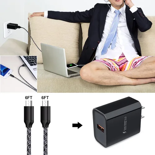 Miniatura 6 de Cargador micro USB, cargador rápido Android, cargador rápido 3.0 USB de pared rápido cable micro USB compatible con Motorola Moto E E5 E4 Plus/Play