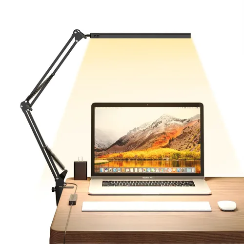 TROPICALTREE Lámpara de escritorio LED para oficina en casa, con abrazadera con 5 modos de luz y apagado automático | Lámpara de 14W de brillo