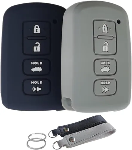 Funda de silicona para llavero con control remoto sin llave, compatible con Toyota Avalon Camry Corolla Highlander RAV4, 4 botones (negro + gris)