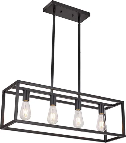 Miniatura 21 de Lámparas de Cocina para Comedor, Candelabros Rectangulares de Estilo Granja para Comedores, Lámpara Colgante Industrial de 5 Luces en Negro Mate