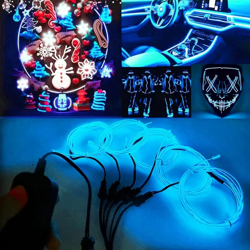 Miniatura 9 de Ourbest [Nueva versión dura] 5 divisores de 6.6 ft de cable EL de neón, 3 modos de permanencia/lento/rápido flash LED para decoración de fiesta