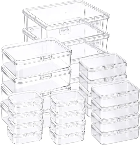 Miniatura 14 de 24 paquetes de recipientes pequeños de plástico transparente para almacenamiento de cuentas con tapa con bisagras para almacenamiento de objetos