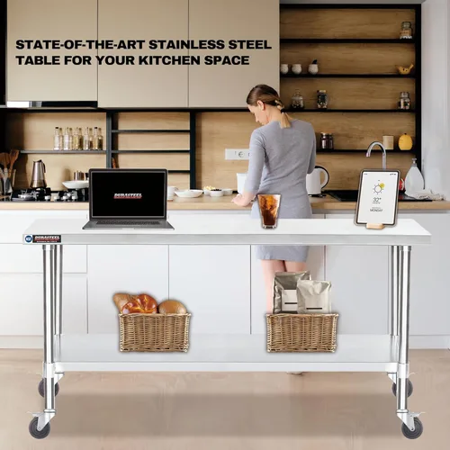Miniatura 7 de DuraSteel Carrito de acero inoxidable NSF de 30 x 72 pulgadas, mesa de preparación de alimentos resistente con estante inferior, isla de cocina