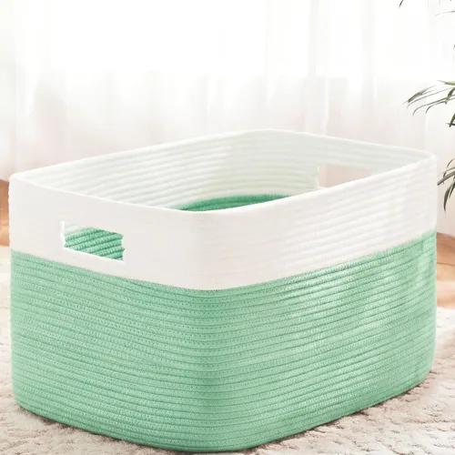 Miniatura 9 de Artfeel - Cesta de manta rectangular, cestas tejidas para almacenamiento, cesta de lavandería de 65L para mantas decorativas de guardería, juguetes