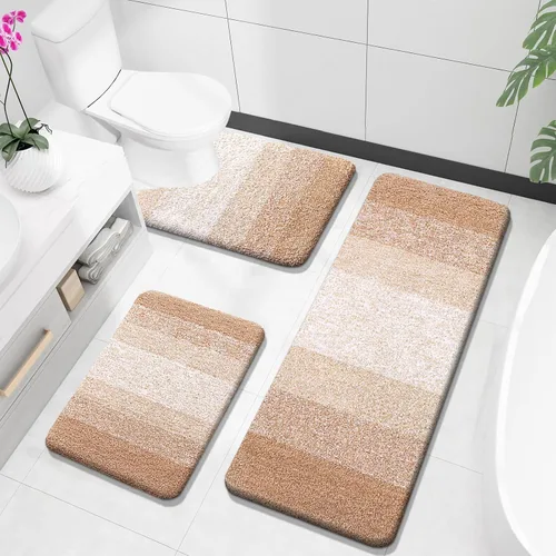 Miniatura 10 de OLANLY Juego de alfombras de baño de 3 piezas, alfombras de baño de microfibra suave y absorbente y alfombra de inodoro de contorno en forma de U