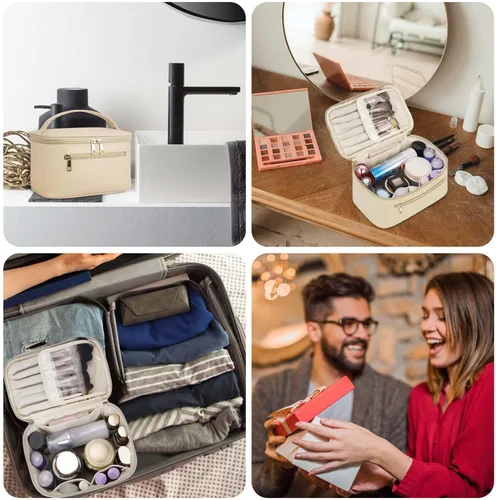 Miniatura 7 de Bolsa de maquillaje Wandering Nature, estuche organizador de viaje para maquillaje y brochas de cosméticos para mujer en cuero vegano ecológico