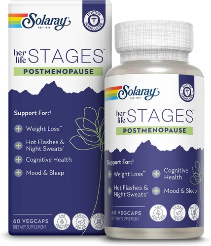 SOLARAY Postmenopause her Life Stages - Suplementos postmenopausia para mujeres con resveratrol - Vegano y hecho sin hormonas - Vegano - Verificado