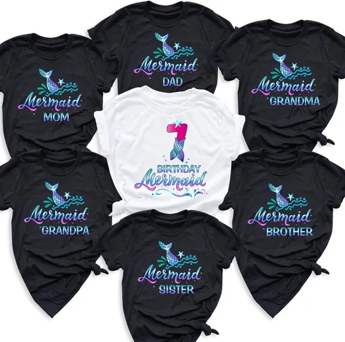 Miniatura 2 de Family Mermaid Birthday Theme T-shirt, Custom Matching Any Age B-day Party Outfits, Gift For Birthday Girl, Funny Birthday Girl Shirt, Sister