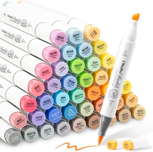 Ohuhu Marcadores de pincel de alcohol 48 colores tonos medios - Juego de marcadores de arte a base de alcohol con punta doble certificado AP para