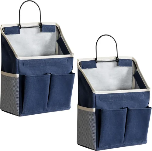 Miniatura 17 de 2 bolsas grandes para colgar en la pared, organizador de bolsillos de tela de lino para puerta, armario, impermeable, multifuncional, para sala de 2
