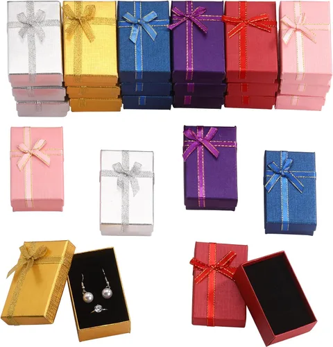 Miniatura 9 de Marspark Cajas de regalo pequeñas de joyería, caja de regalo vacía a granel con lazos, collares, pulseras, cajas de embalaje para cumpleaños, bodas