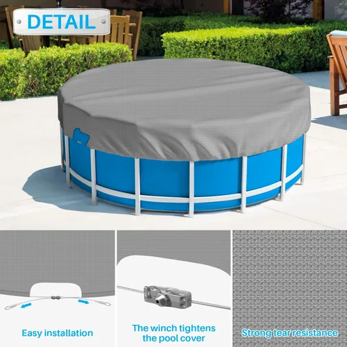 Miniatura 3 de Patio Cubiertas redondas para piscinas sobre el suelo, cubierta de seguridad para alberca de invierno de 10 pies, lona resistente con cabrestante