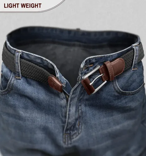 Miniatura 7 de BULLIANT Cinturón para hombre, paquete de 2, elástico, trenzado, para regalo, para pantalones de mezclilla de golf, 1 38 pulgadas