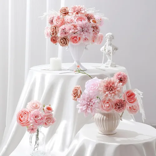 Miniatura 4 de Floweroyal Flores artificiales, rosas falsas, dalia con tallos para ramos de novia, baby shower, arreglo floral, centros de mesa, decoración