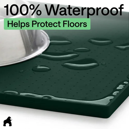 Miniatura 4 de GORILLA GRIP Alfombrilla de alimentación para mascotas 100% impermeable con bordes elevados sin BPA de silicona, alfombrillas para comida de gatos