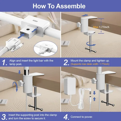 Miniatura 7 de EppieBasic Lámpara de escritorio LED, luz de escritorio de doble cabezal de 24 W, lámpara de mesa de trabajo de abrazadera de arquitecto, lámparas