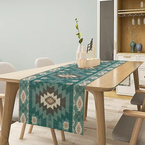 Miniatura 6 de Camino de mesa étnico del suroeste, navajo tribal nativo americano, bohemio, patrón geométrico azteca, camino de mesa para cocina, mesa de comedor