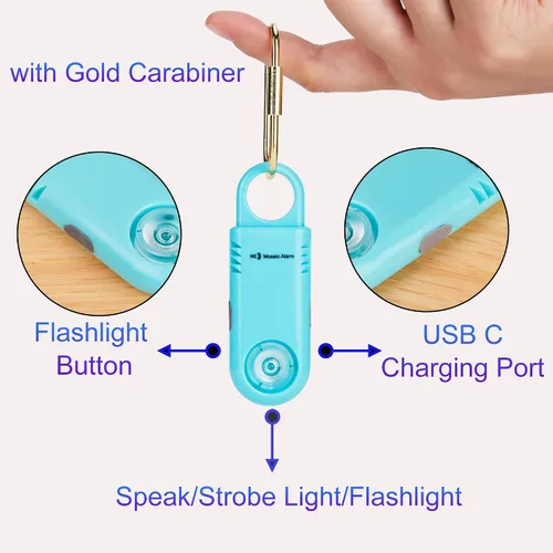 Miniatura 9 de 135dB recargable Mutual SOS Paging Personal Alarm Antideslizante Grip Llavero Sirena para Mujer. Linterna ultra brillante incorporada. Alertas