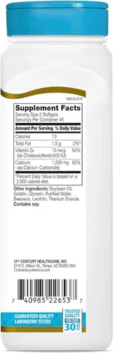 Miniatura 10 de 21st Century Calcium Plus D3 - Gel blando relleno de líquido, 1200 mg, 90