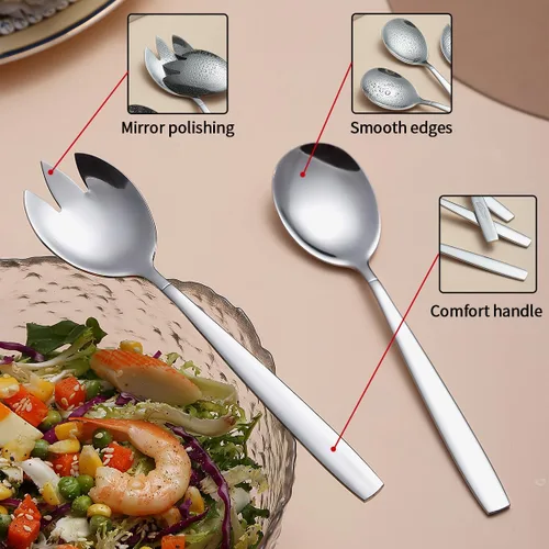 Miniatura 4 de Evanda Juego de servidor de ensalada de 4 piezas, juego de servir de acero inoxidable, cuchara, servidores, tenedor, apto para lavavajillas