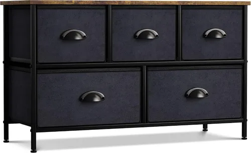 Miniatura 7 de Sorbus Cómoda con 5 cajones – Unidad organizadora de cofre de almacenamiento con marco de acero, parte superior de madera, contenedores de tela