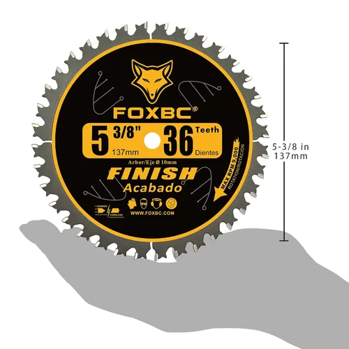 Miniatura 5 de FOXBC Hoja de sierra circular de carburo de 5-3/8 pulgadas con acabado de madera con eje de 0.394 in