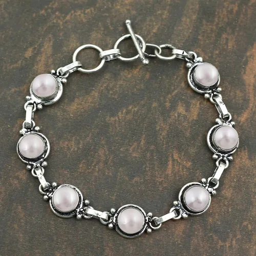 Miniatura 16 de Round Shape Natural & Synthetic Gemstones Silver Plated Bracelets for Women - Vintage Bohemian Style Handmade Birthstone Adjustable Link Bracelet