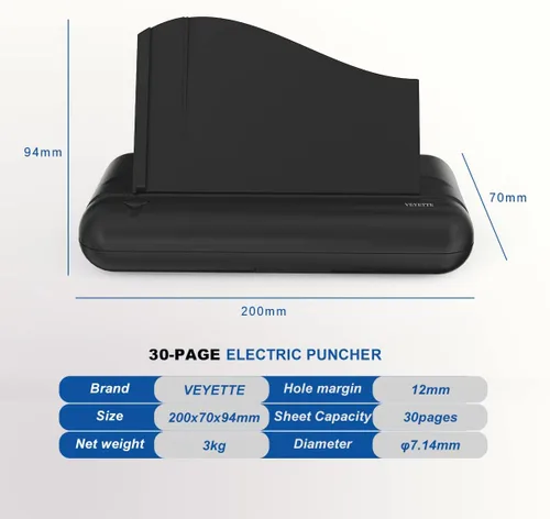 Miniatura 2 de Perforadora Eléctrica de 3 Agujeros, VEYETTE Perforadora Comercial Resistente con Adaptador para Oficina, Escuela, Estudio, Capacidad para 30 Hojas