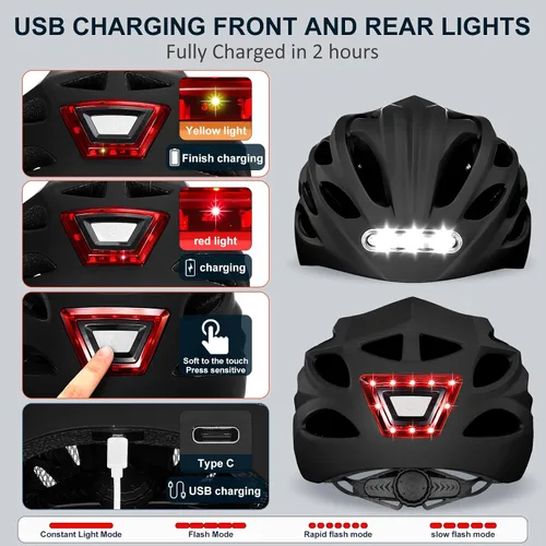 Miniatura 3 de Casco de bicicleta con luz LED: Cascos de bicicleta para hombres y mujeres y adultos con luces delanteras y traseras Casco de ciclismo ajustable