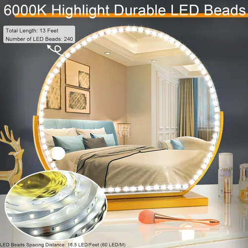 Miniatura 4 de Luces LED para Espejo de Tocador para Mesa de Maquillaje y Tocador, Kit de Tira de Luz LED Flexible de 13 pies, 6000K Luz Blanca Diurna