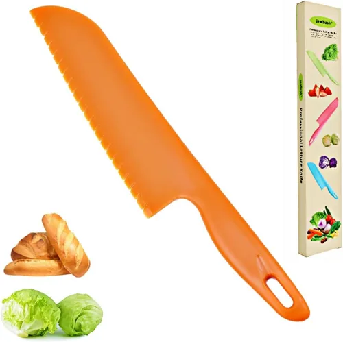 Miniatura 12 de jawbush Cuchillo de plástico para verduras, cortador de pizza de borde dentado de 11 pulgadas con mango antideslizante para cocina, pizzas
