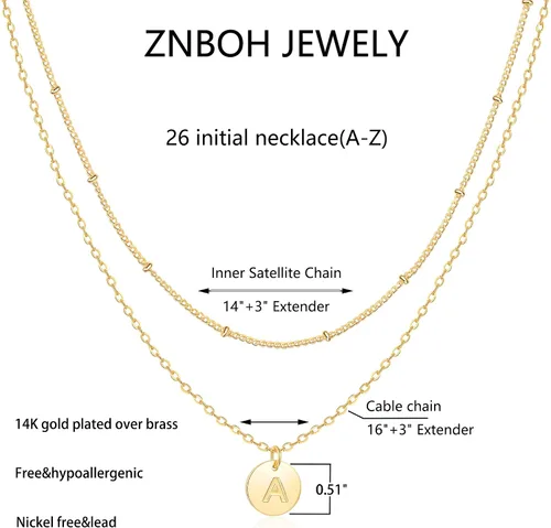 Miniatura 5 de Collares con inicial de oro para mujer, collar de monedas con letras delicadas en capas para mujer, gargantilla chapada en oro de 14 quilates, dije