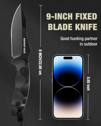 Miniatura 3 de Mossy Oak Cuchillo de hoja fija de 9 pulgadas para caza con funda, 14C28N de espiga completa, mango G10, cuchillo para exteriores de supervivencia