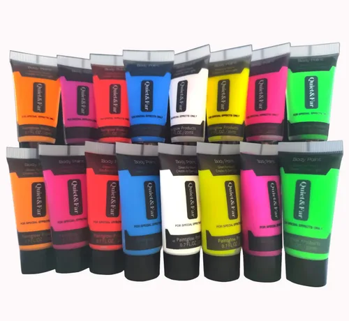 Quiet&Far Set de Pintura Corporal con tubos 16 x 0.7 fl oz/0.7 fl oz Neon Glow in the dark pintura facial bajo luz negra Pintura fluorescente