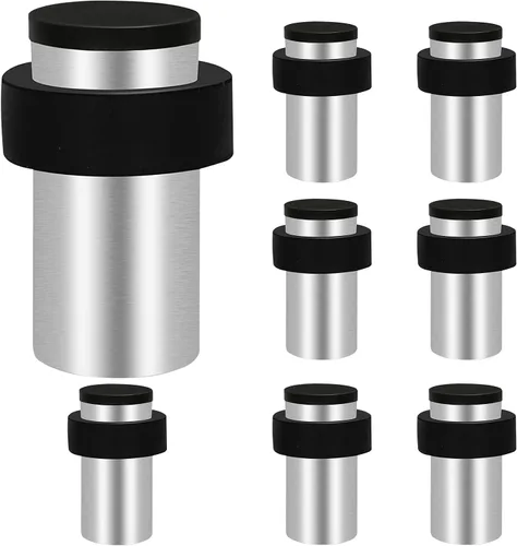 Miniatura 9 de KOLAKO Topes de puerta, topes de puerta de piso, (2 pulgadas) negro mate moderno resistente sólido pequeño cilíndrico parachoques de goma, acero