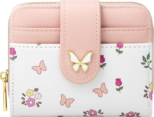 Miniatura 18 de BIAOTIE - Cartera para mujer con flores bonitas, con bloqueo RFID, tarjetero para tarjetas de crédito, monedero pequeño de dos pliegues