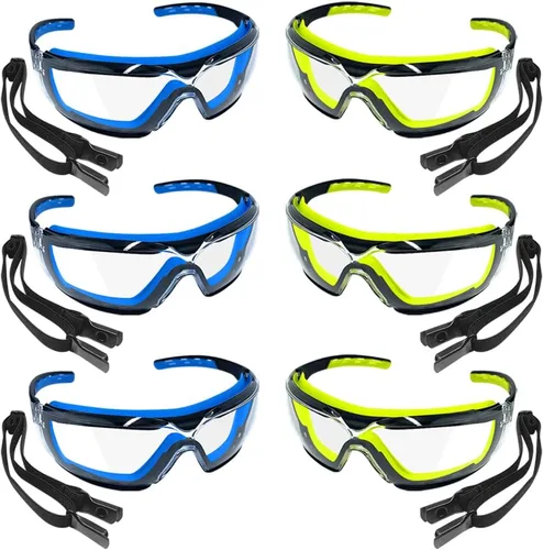 Paquete de 6 lentes de seguridad para hombres y mujeres, lentes transparentes, certificación ANSI Z87.1 y CE, ajustables, resistentes a los