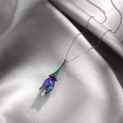 Miniatura 3 de Santuzza Colgante de plata de ley 925 hecho a mano con flores esmaltadas para mujer