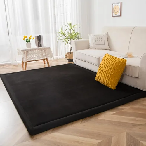 Alfombra de terciopelo negro de coral de MAXYOYO, alfombrilla gruesa de tatami japonés para sala de estar con respaldo antideslizante, alfombra