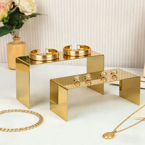 Miniatura 6 de Soporte de Exhibición para Bolsos, 3 piezas Soportes de Exhibición Elevadores Dorados de Acero Inoxidable, Resistente 22lb Soporte de Encimera