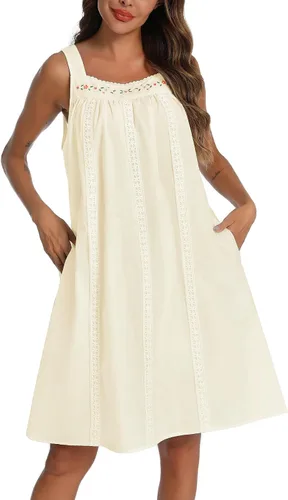 Miniatura 13 de YOZLY - Camisones de algodón sin mangas para mujer, camisón de tanque de noche con bolsillos
